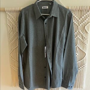DKNY Men's Gray Patterned Button Down Shirt